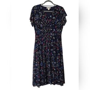 COLDWATER CREEK SZ M ABSTRACT FLORAL PETAL MESH MIDI STRETCH DRESS cottagecore